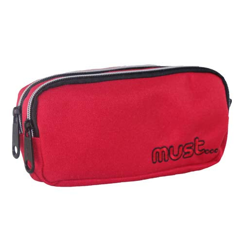 Must Monochrome two compartment school pencil case Red Toymagic